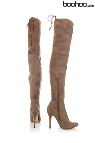 Boohoo Pointed Tie Thigh High Boots